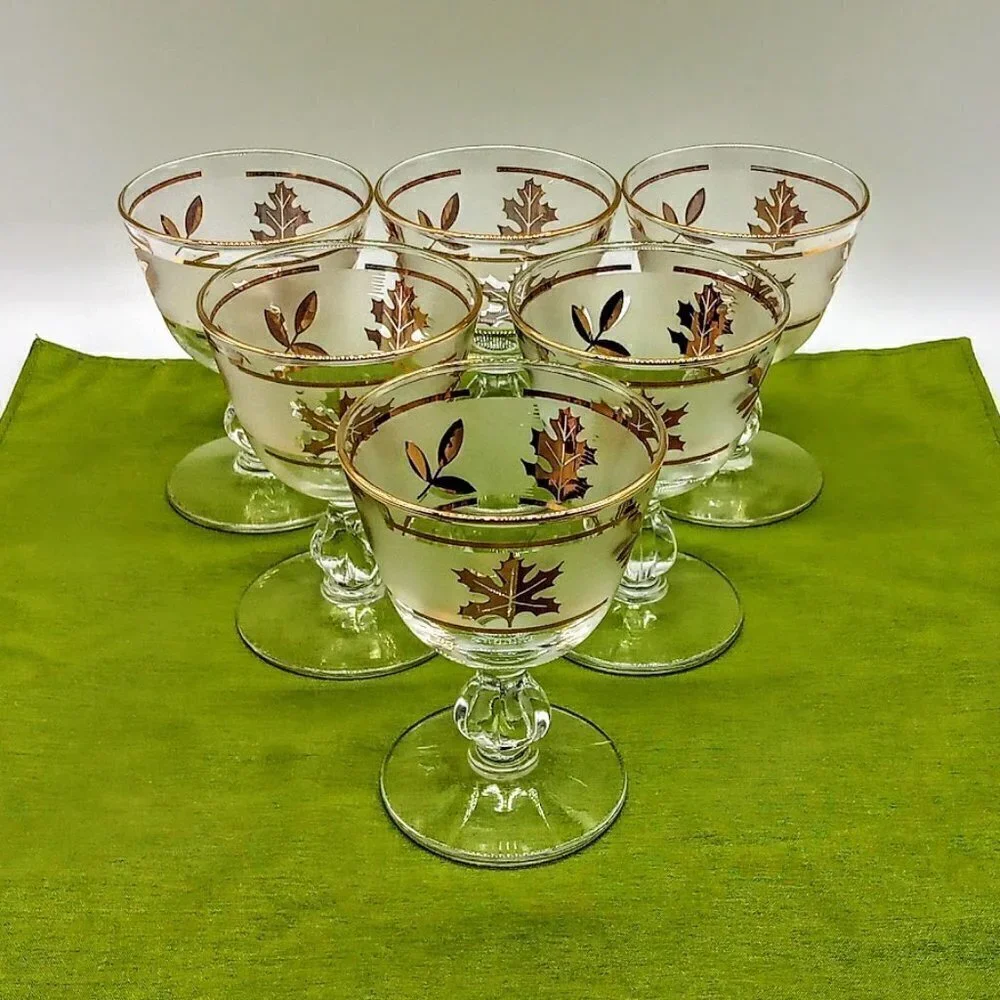 Libbey Golden Foliage Frosted Cocktail Liquor Glasses (6)